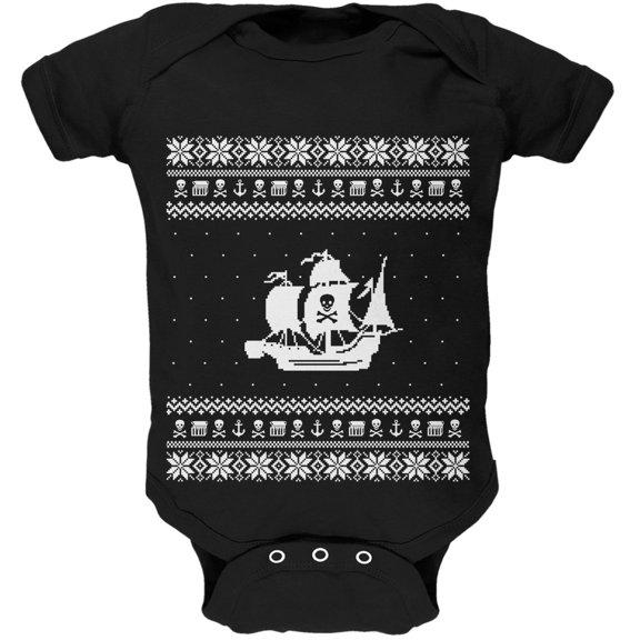 Pirate Ship Ugly Christmas Sweater Black Baby One Piece - 0-3 months