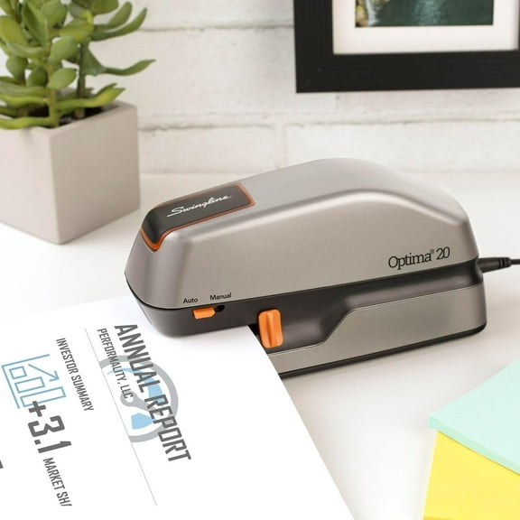 Electric Stapler with 20 Sheet Capacity, Jam , Auto/Manual, Battery or Plug In, Silver