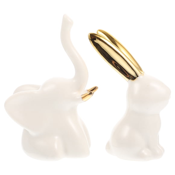 2Pcs Ceramic Animal Statues Delicate Jewelry Tray Decors Ceramic Ring Holder