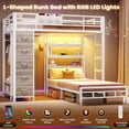 thumbnail image 5 of Torveric Bunk Bed Twin Over Twin with Storage Hall Tree and LED Shelves & Drawers Full-length Guardrail & Ladder White Maximize Space Saving Small Bedroom Furniture, 5 of 13