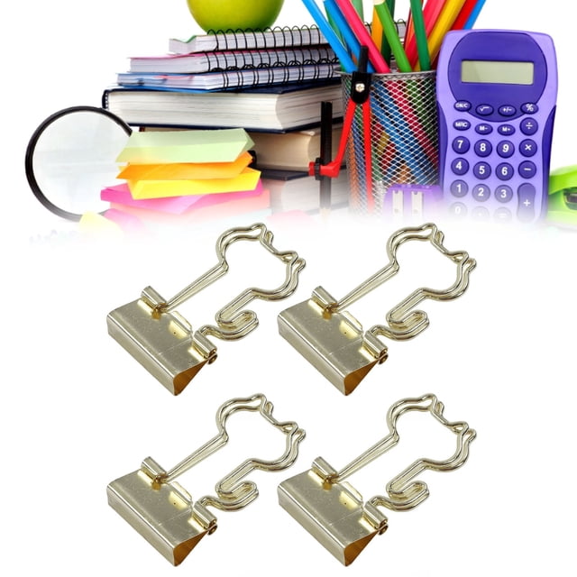 15Pcs Binder Clips Paper Clamps Metal Boxed Long Tail Office File Storage Dovetail Clip Gold Cat Shaped Handle