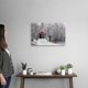 thumbnail image 4 of Cuadro decorativo lienzo cabaña de piedra nevada invierno arroyo puente niños trineo bosque de pinos paisaje navideño acogedor, arte invernal, decoración sala dormitorio estilo campirano mexicano, 4 of 6