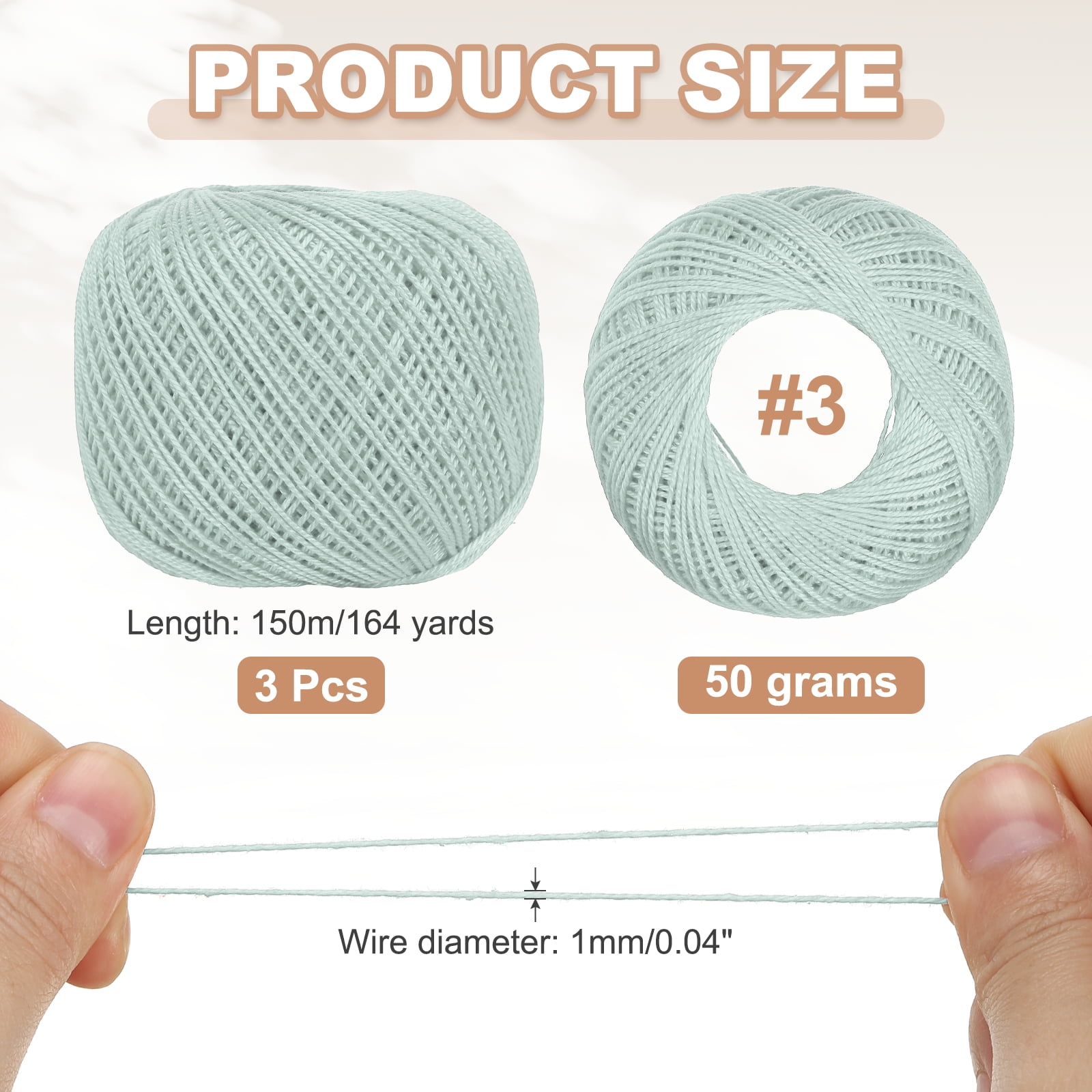 3 Rolls 164 Yards Size 3 Light Blue Cotton Crochet Thread Lace Weight Yarn Tatting Thread for Crocheting Knitting Embroidery Sewing