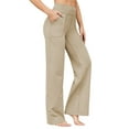 thumbnail image 2 of Pantalones Pierna para Mujer Pantalones Yoga Cintura Alta con Bolsillos Pantalones Deportivos Holgados y Elásticos para Trabajo o para Estar Cómoda en Casa Caqui M, 2 of 7