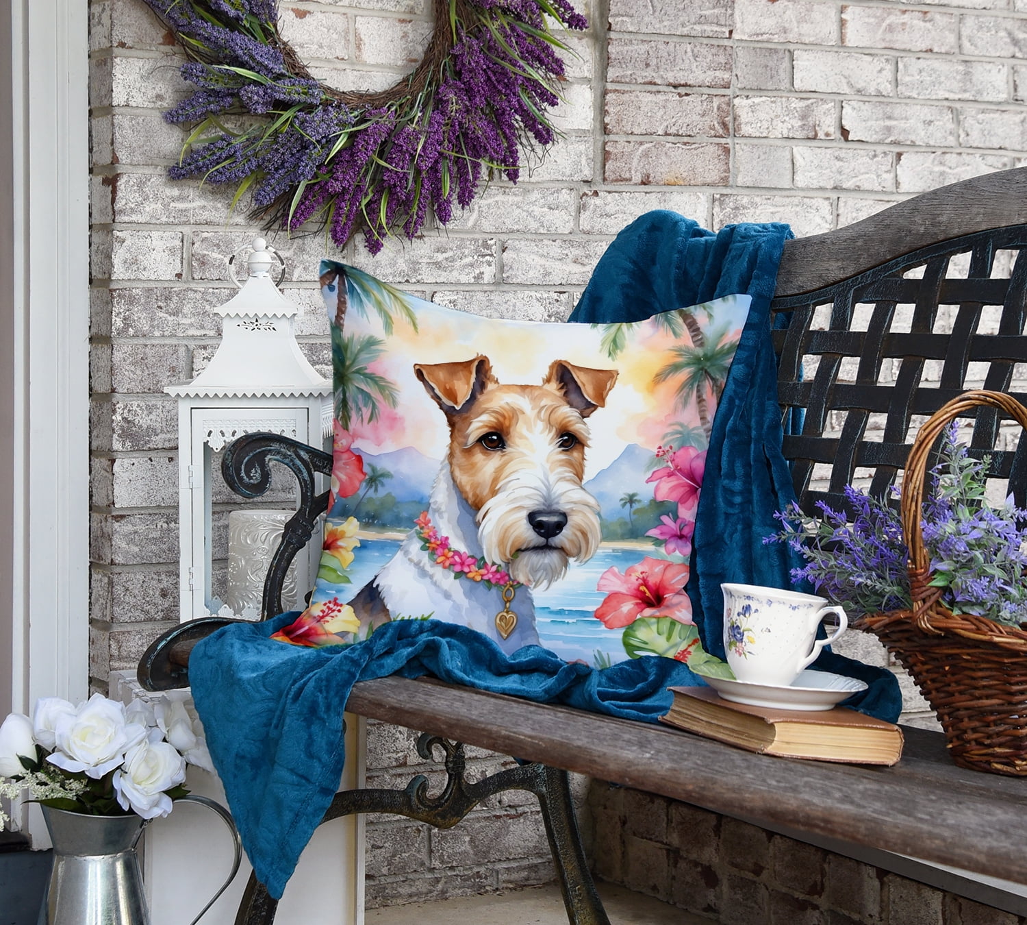 Fox Terrier Luau Throw Pillow 18 in x 18 in