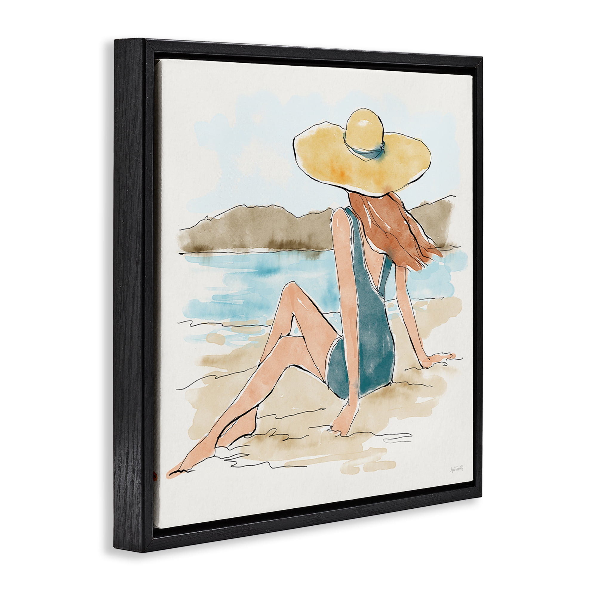 Stupell Industries Summer Day Beauty People Painting Black Floater Framed Canvas Art Print Wall Art, 18 x 18