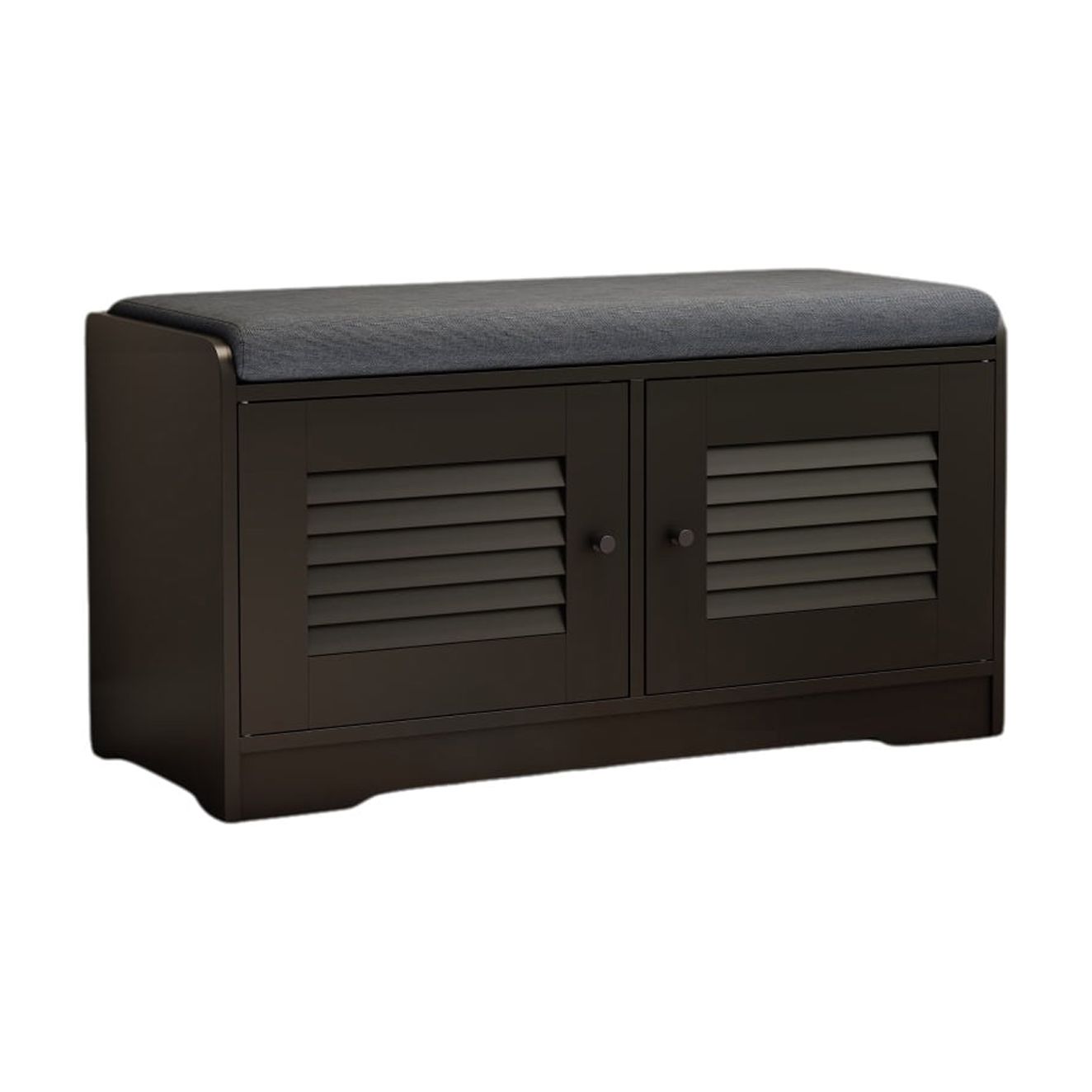 Hommoo Modern Shoe Storage Bench with Cushion, Entryway Shoe Rack Bench with Shutter Doors, Shoe Cabinet with Adjustable Shelves, Black