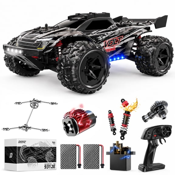 DEERC 9312E Fast RC Car, 45  KPH High-Speed 4WD Remote Control Car with 2 Li-po Batteries, 50 Min Runtime, 2.4 GHz Waterproof All-Terrain Hobby RC Monster Truck for Adults & Boys
