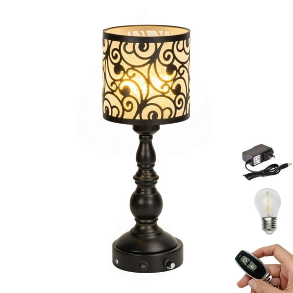 Kiven Cordless Table Lamp,Dimmable Rustic Farmhouse Bedside Desk Lamps with Metal Lampshade,2700K Warm White, Rechargeable Nightstand Lamp for Office Home Decor Bedside DZ0471