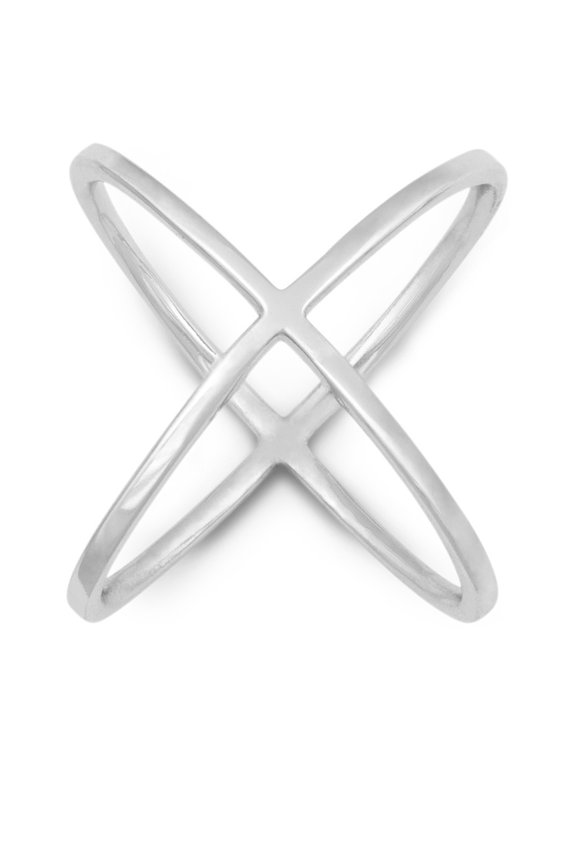 Sterling Silver High-Polish "X" Criss-Cross Long Ring