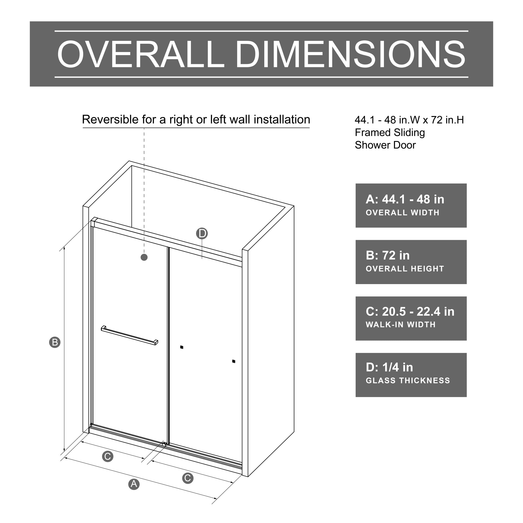 Noble House 48" x 72" Frameless Aluminum Dual Sliding Shower Door with Metal Handle, Leak-Proof Design, Matt Black