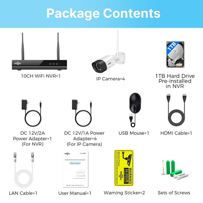 Hiseeu Wireless Security System w/ 4 Cameras, 2 Way Audio