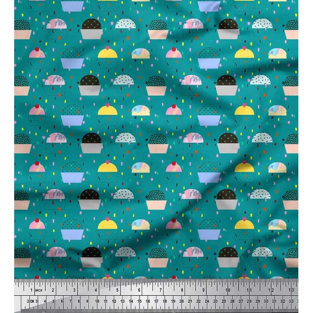 Soimoi Green Rayon Fabric Artistic Flower & Geometric Print Fabric by Yard 56 Inch Wide