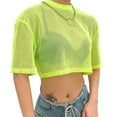 thumbnail image 3 of Femmes Été Fluorescent Tee O Cou Filet Transparent Crop Top Décontracté en Vrac T-shirt, 3 of 5