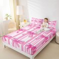 thumbnail image 4 of Homewish Ribbon Bow Tie Twin Sheet Sets,Girls Kawaii Bowknot Twin Fitted Sheet,Hotpink White Flat Sheet For Kids,Breathable Home Decor,3pcs, 4 of 7