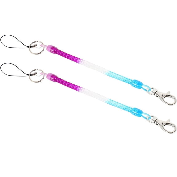 2X Lobster Hook Blue Spring Stretchy Coil Keyring Keychain Strap Rope Cord