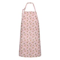 Pink Christmas Gingerbread Apron-Garden Aprons for Women with Pockets-Cotton Linen Waterproof Kitchen Cooking Gardening Aprons Adjustable for Kitchen,Cooking,BBQ and Salon 32"x27"