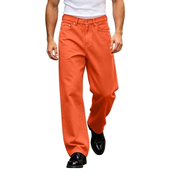 JIAYUE Men's Flared Jeans Casual Washed Solid Color Long Straight Leg Classic Denim Pants With Button Zipper Waist For Summer Loose Fit Daily Travel Street Outdoor Wear