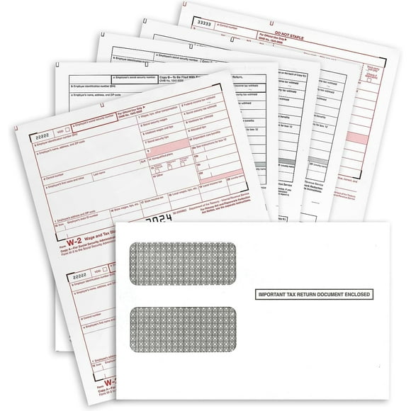 Formularios W-2 NextDayLabels 2024 Impuesto en 4 partes para 25 empleados