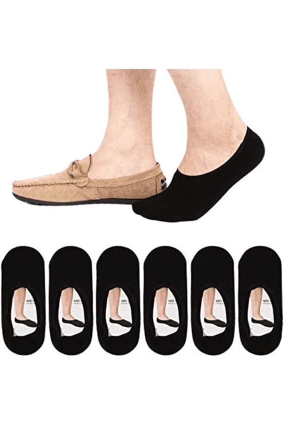 Men's Quality No-Show Liner Low Cut Invisible Loafer Peds Cotton Socks Packs 10-13 (Black, 6 Pack)