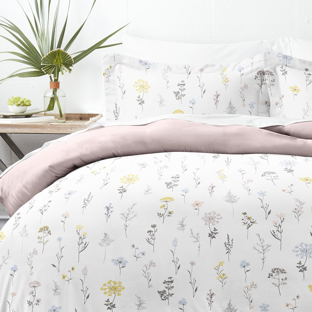 Noble Linens Pink Reversible Wild Flower Print 3-Piece Duvet Cover Set, King/CalKing
