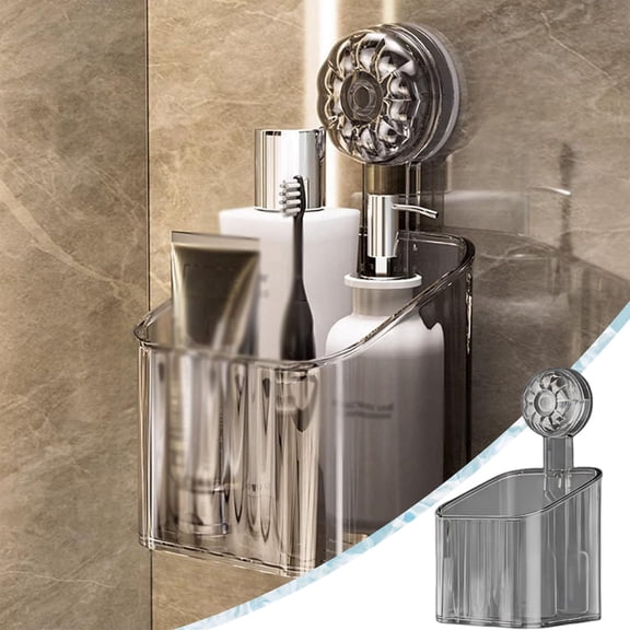 No-Drill Bathroom Suction Storage Box, Corrugated Suction Cup Rack for Shower, Kitchen & Travel, Flexible Multi-Purpose Organizer Grey/1