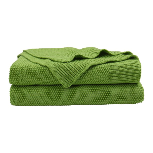 Unique Bargains 100 Cotton Knit Throw Blanket for Bed Sofa Green 51" x