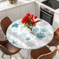 thumbnail image 2 of Nautical Coral Teal Sea Turtle Fitted Round Tablecloths Table Covers 45"-54",Waterproof Table Cloth for Kitchen Holiday Party Tables Decor, 2 of 9