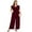 Wine red, variant on Women Plus Size Jumpsuit Wrap V Neck Ruffle Short Sleeves High Waist Wide Leg Romper Pants
