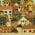 thumbnail image 2 of Ambesonne City Fabric by the Yard Microfiber, Panoramic Illustration, 10 Yards, Green Orange Beige, 2 of 2