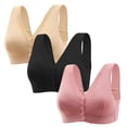 thumbnail image 5 of SDNall Daily Bras for Seniors Front Closure 3Pc Bras for Women No Underwire Bras for Women Wirefree Front Clasp Bra Old Woman Bra Comfortable Bra (Beige Sizes:M-4XL), 5 of 9