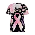 thumbnail image 1 of Women's V-Neck Scrub Tops, Short Sleeve Nursing Uniform Top with Pink Ribbon Print and Pocket for Healthcare Work, 1 of 6