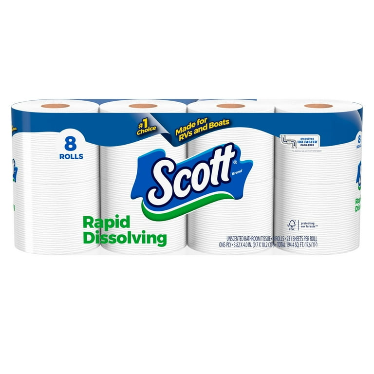 Scott Rapid Dissolving Toilet Paper for RVs Boats 8 Double Rolls