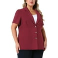 thumbnail image 2 of DARING DIVA Women's Plus Short Puff Sleeve Notched Lapel Blazer Jackets Burgundy 1X, 2 of 6