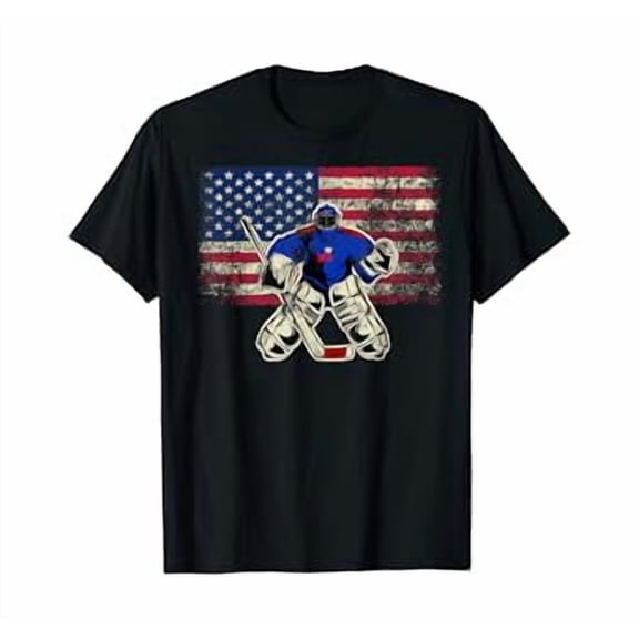 Vintage Ice Hockey Goalie T-shirt USA Flag Gift For Goalie