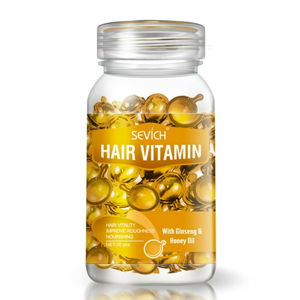 Cápsulas de vitamina para el cabello Sevich: Reparación profunda para cabello dañado por tintes y calor, hidratación intensa y protección contra el frizz, disponible en color naranja.