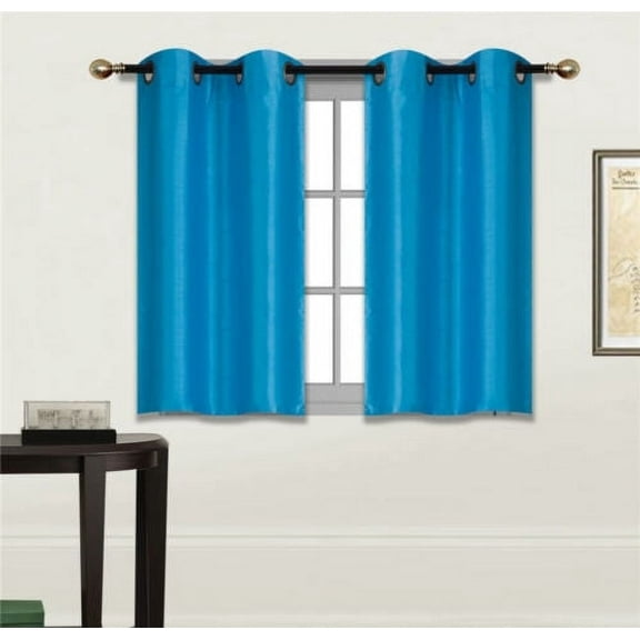 2 Piece N25 TURQUOISE Luxury Kitchen, Short Window Curtain Semi Sheer Panel , 2 Faux Silk Tier Panels With Bronze Grommets