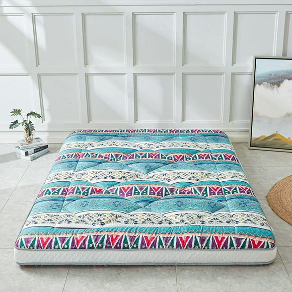 Heimorn Japanese Floor Mattress Futon Mattress Thicken Sleeping Mattress Foldable & Portable Roll up Camping Mattress with Dust-Proof Cover Bohemia Queen