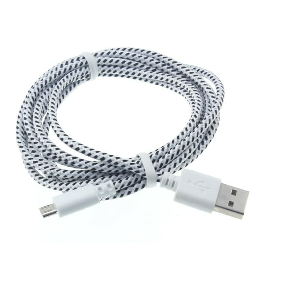 6ft USB Cable for Alcatel Go Flip 3 / Smartflip - MicroUSB Charger Cord Power Wire Long Sync Braided Fast Charge White J7D