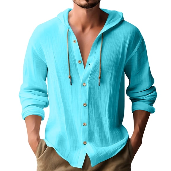 Guluxicc Hooded Shirts for Men Button Down Drawstring Long Sleeve Shirts Trendy Summer Casual Outfit