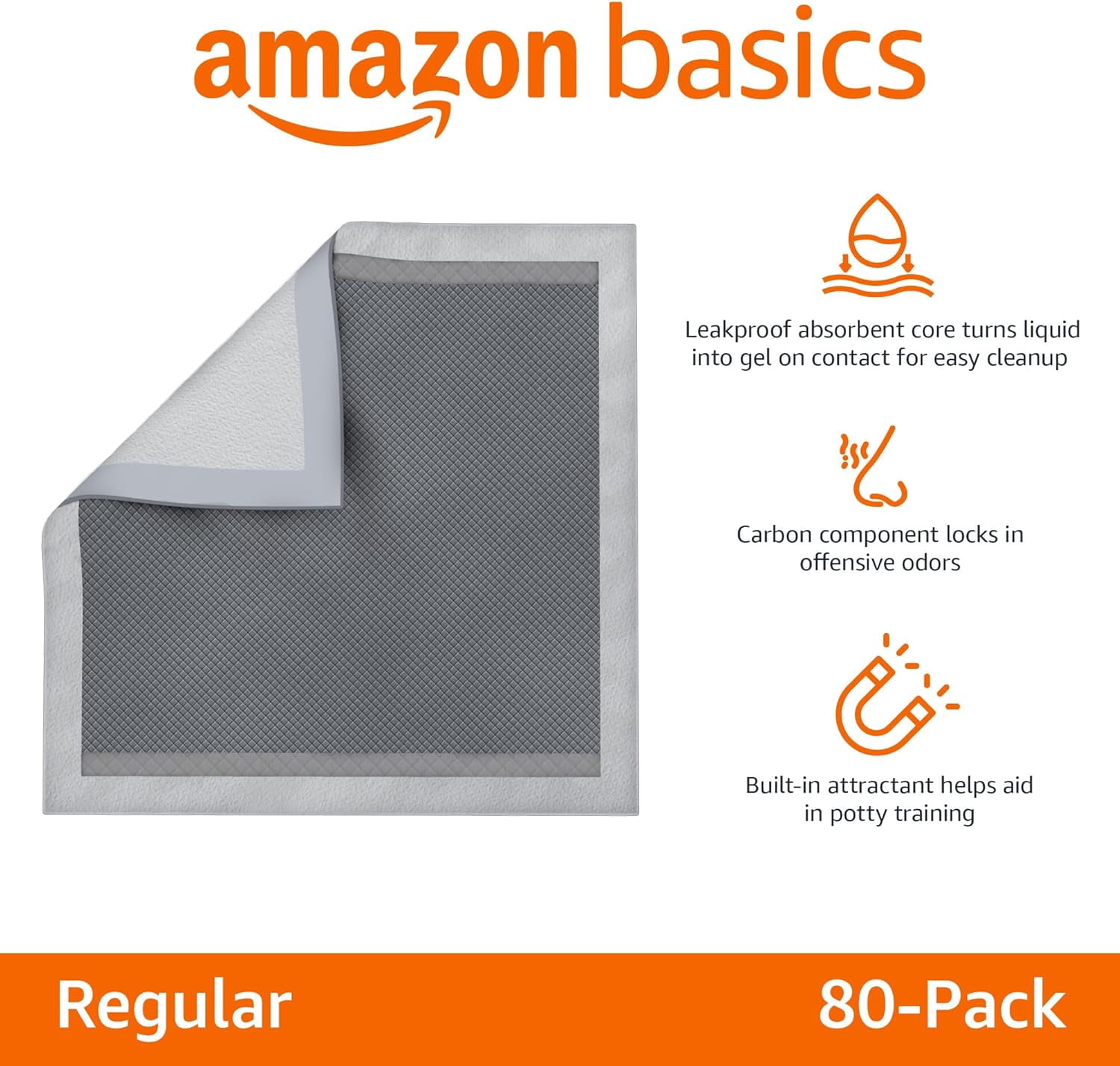 Carbon Odor Control Dog and Puppy Pee Pads, 5-Layer Leak-Proof Super Absorbent, Quick-Dry Surface for Potty Training, Regular Size 22"x22", Gray, 120 Count