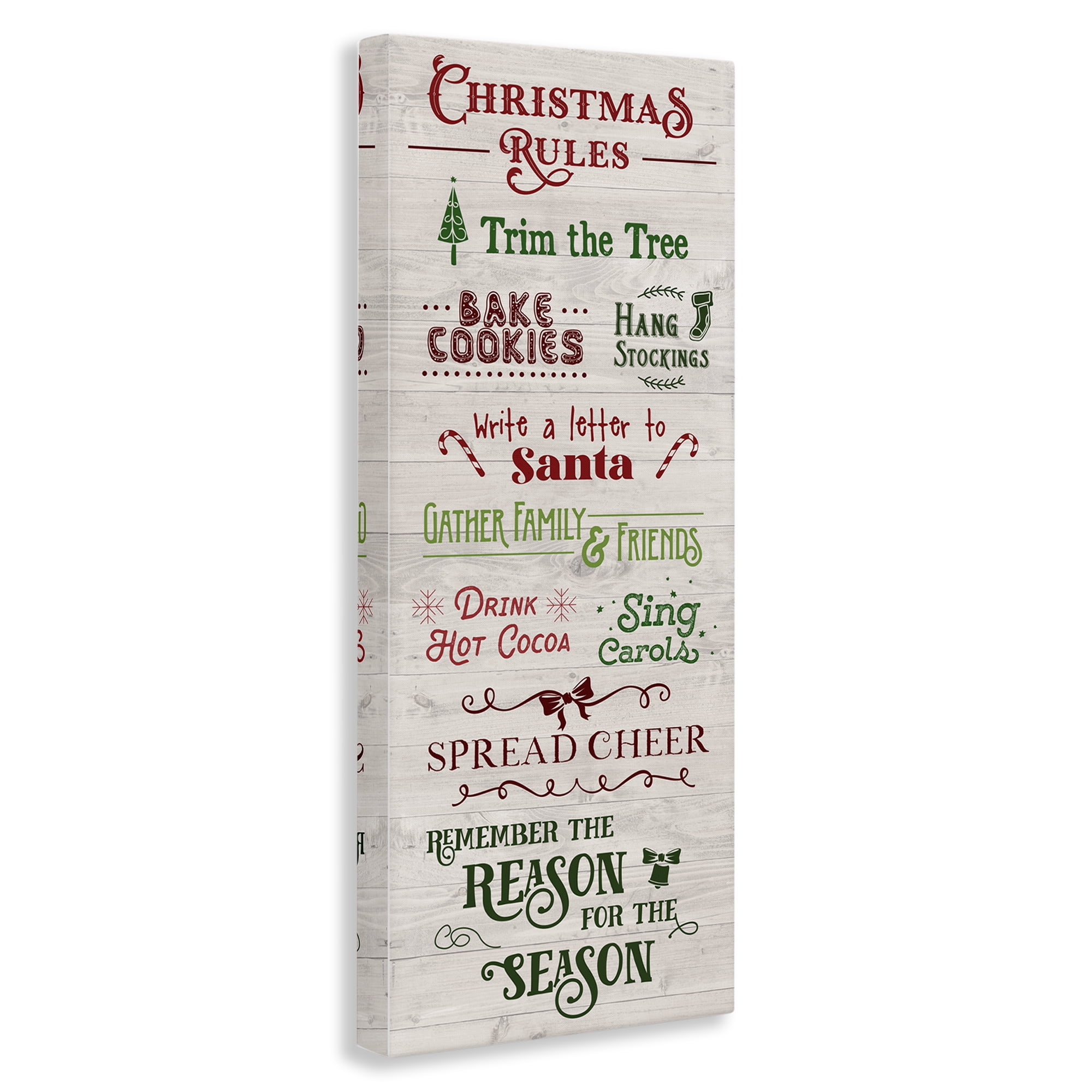 Stupell Industries Rustic Christmas Rules Holiday Painting Gallery Wrapped Canvas Art Prints Wall Art, 13 x 30