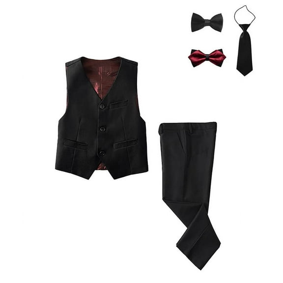 Visaccy Boys Formal 5 Piece Suit Vest Pants Set Black 8
