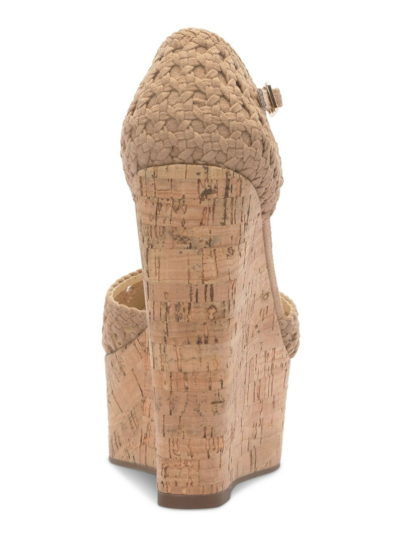 JESSICA SIMPSON Womens Beige Cork-Like Wedge Woven Cut Out - Main Image