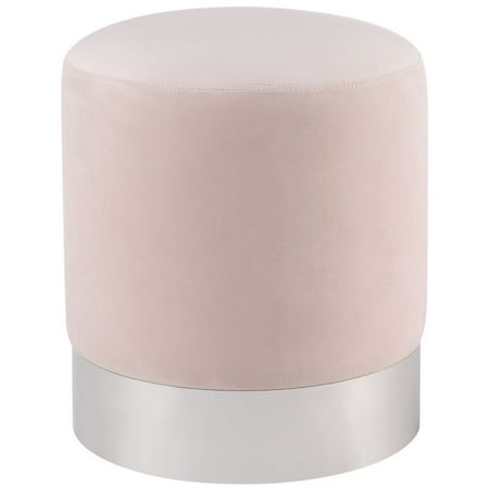 Jason Blush Velvet Round Ottoman Chrome Metal Base Upholstered