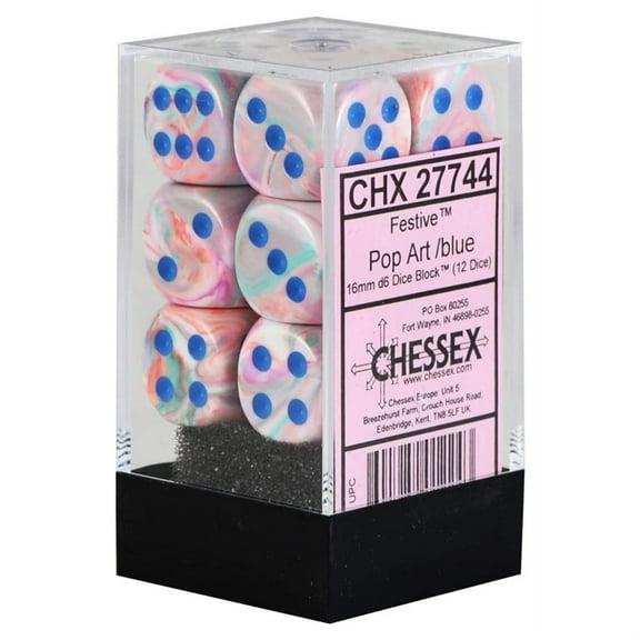 Chessex 27744 Festive 16mm d6 Dice Block, Pop Art and Blue