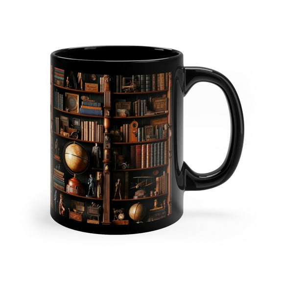 Vintage Bookcase Mug for family friends Books lover gift -11oz Black