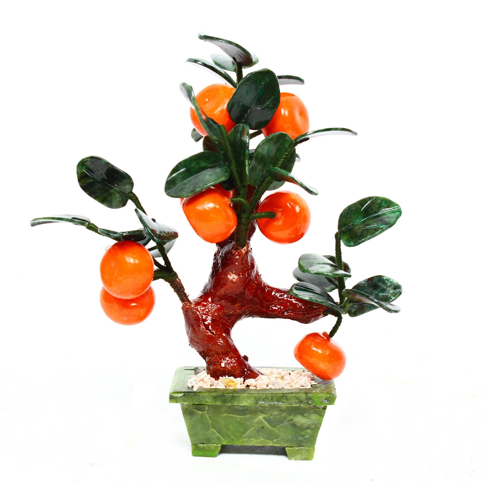 Chinese Feng Shui Jade Tangerine Bonsai Hardstone Gemstone Tree Fruit Plant