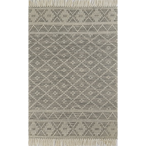 Momeni Boulder Hand Woven Wool and Cotton Geometric Charcoal Area Rug 2' X 3'