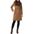 thumbnail image 2 of INSPIRE CHIC Women's Faux Suede Trench Coat Single Breasted Winter Warm Overcoat Belted Lapel Jacket with Fur Collar XS Brown, 2 of 6